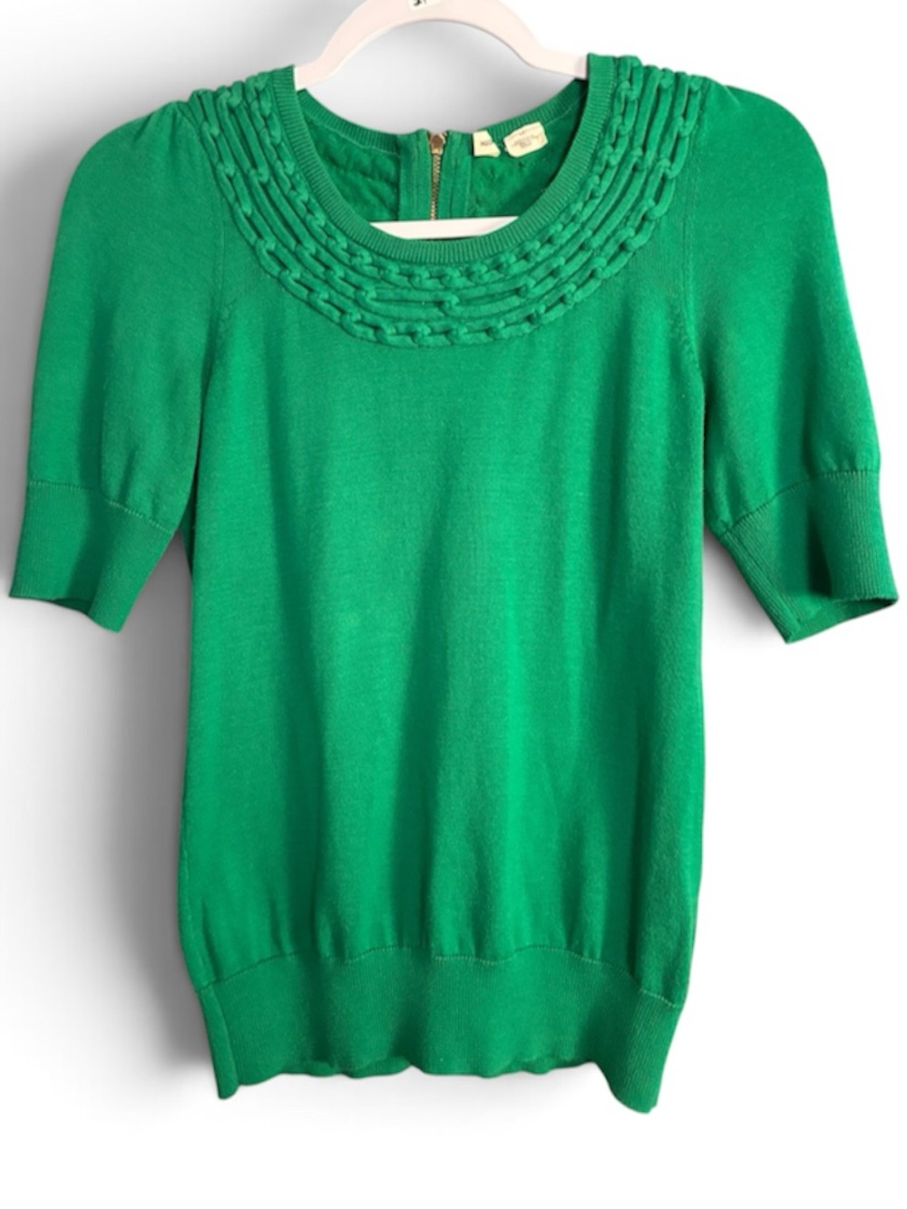 Anthropologie Green Short-Sleeve Scoop Neck Sweater
